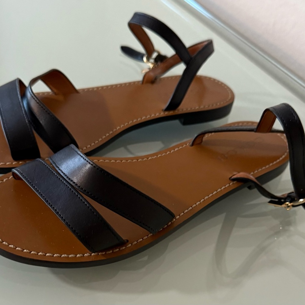 Coach Black and Brown Sandals with Leather Straps